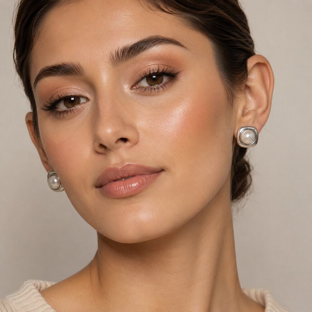 Silver Tone Faux Pearl Square Clip On Earrings Womens Jewelry
